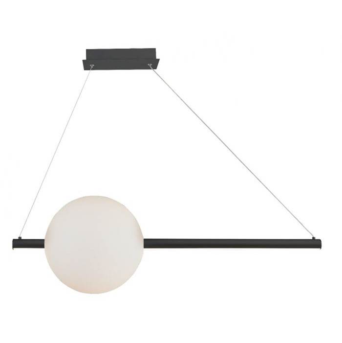 Abra Lighting Linear Bar Pendant with Up-Down Illumination with Opal Glass Orb