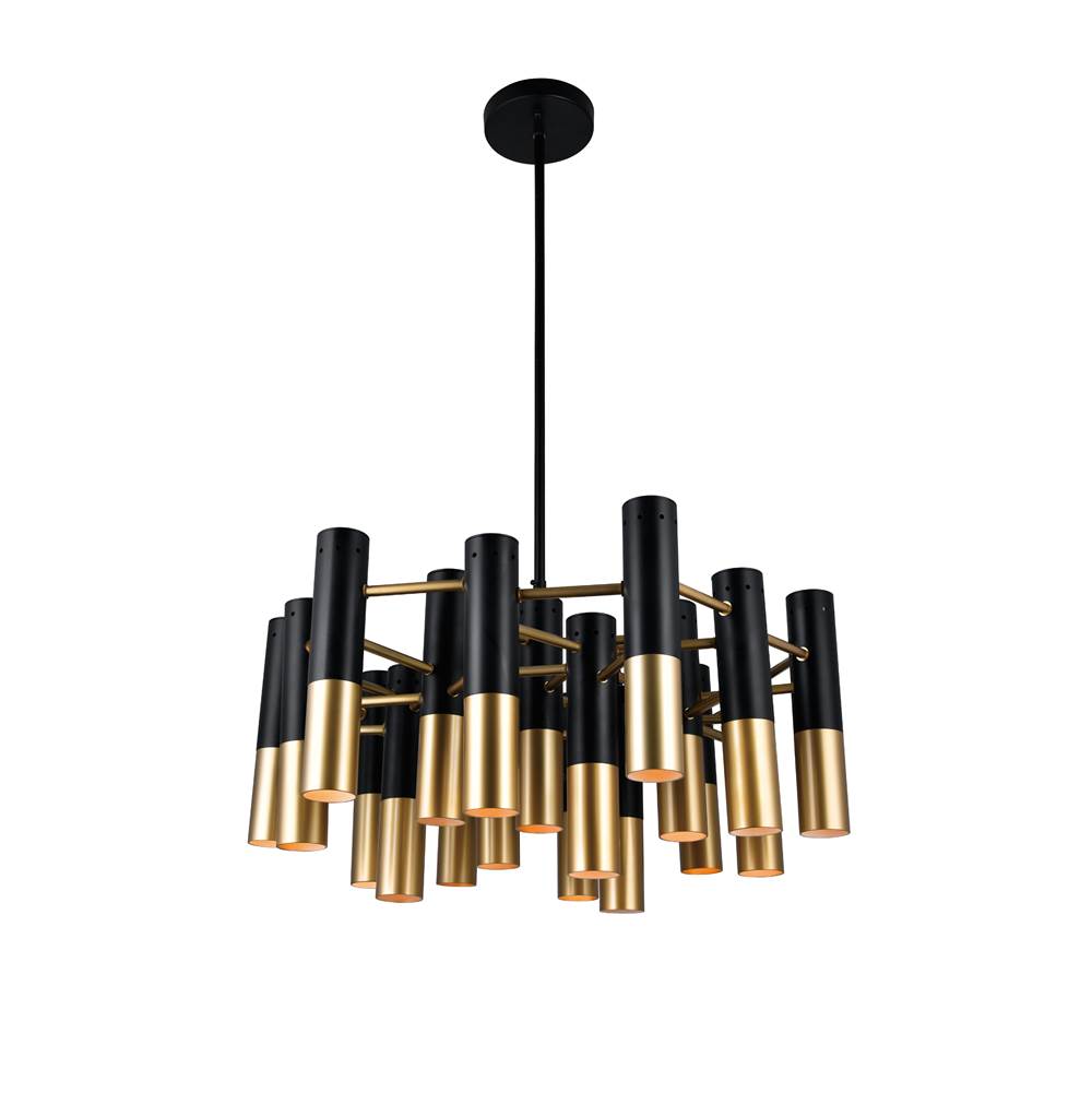 CWI Lighting Anem 19 Light Down Chandelier With Matte Black and Satin Gold Finish