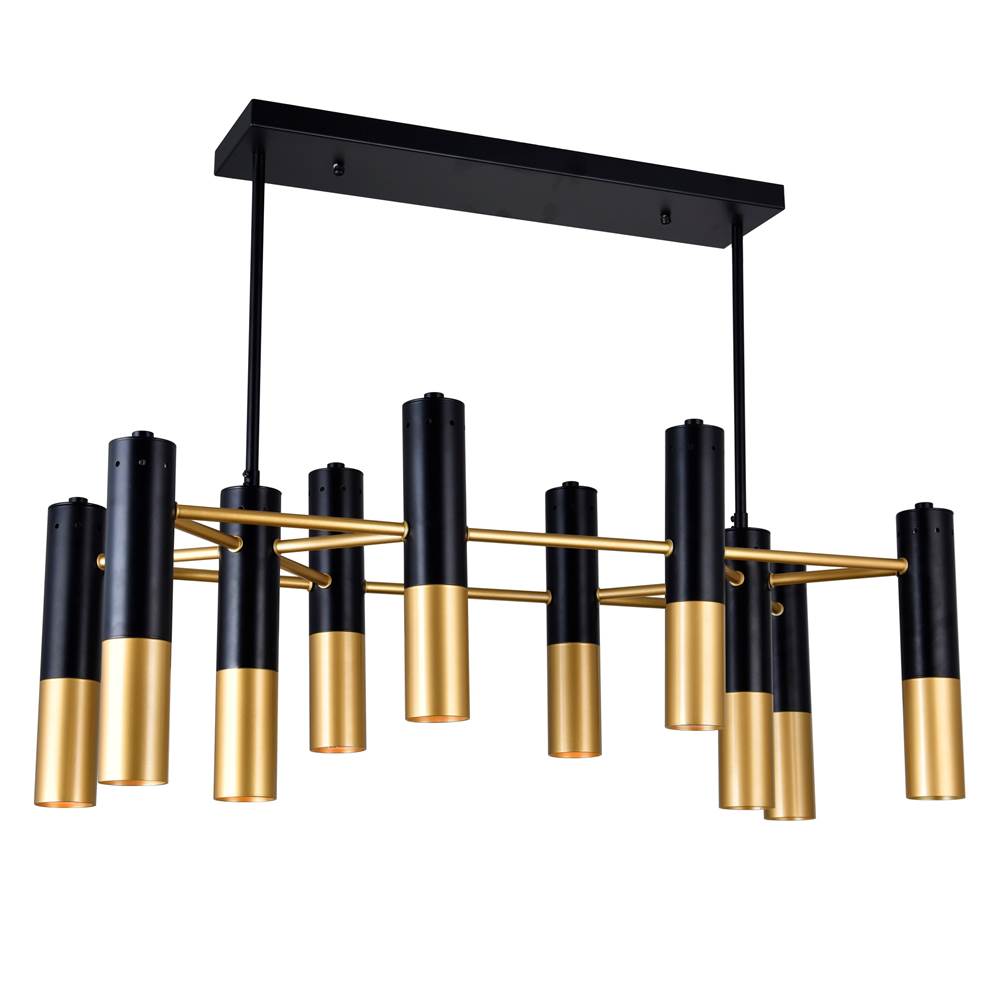 CWI Lighting Anem 10 Light Down Chandelier With Matte Black and Satin Gold Finish