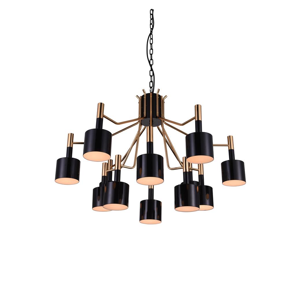 CWI Lighting Corna 12 Light Down Chandelier With Matte Black and Satin Gold Finish