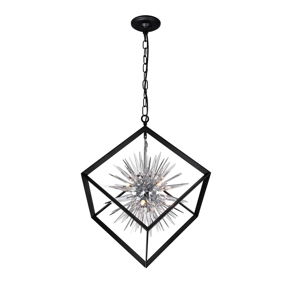 CWI Lighting Starburst 6 Light Chandelier With Chrome and Black Finish