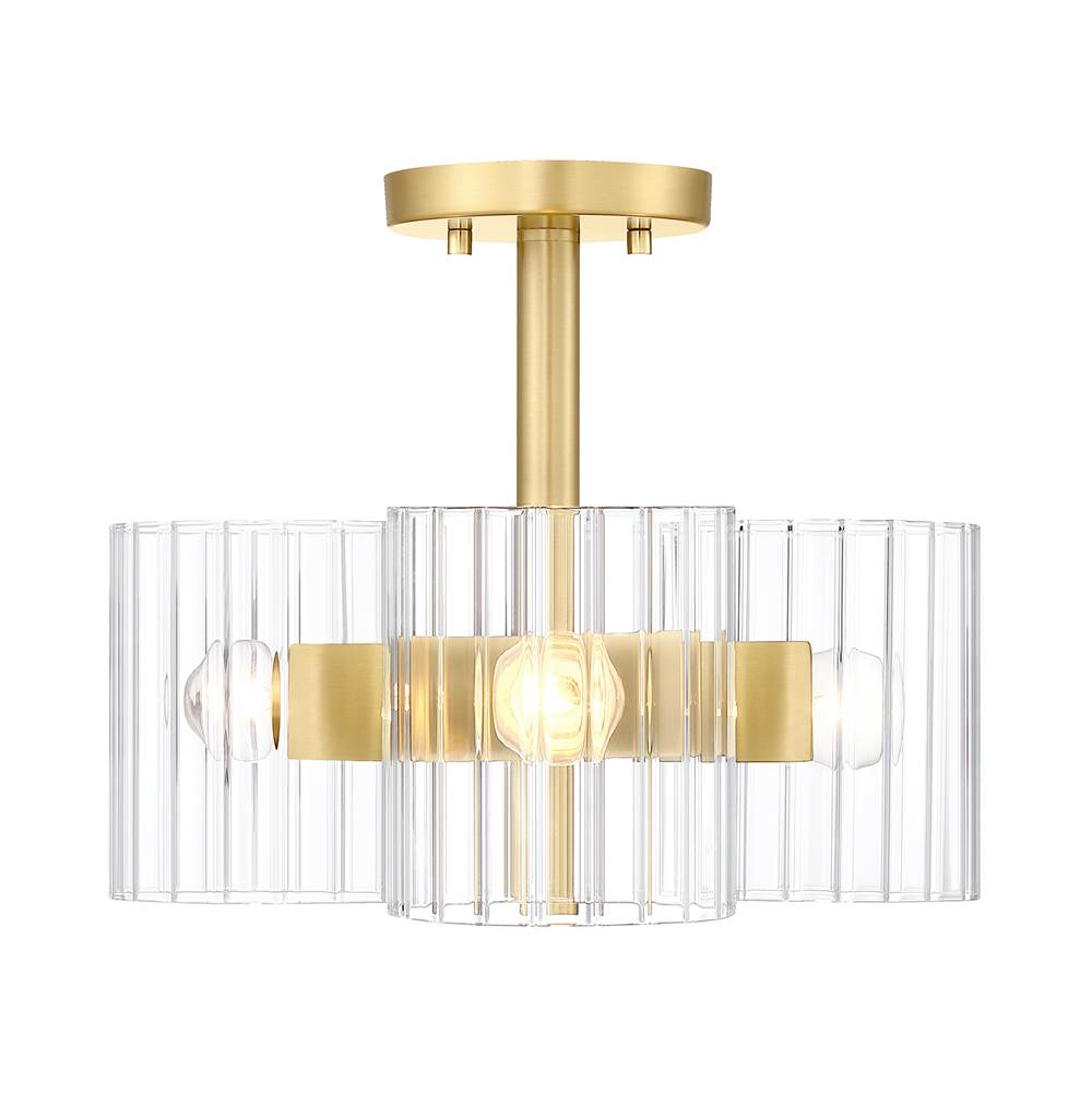 Designers Fountain Aries 15 in. 3-Light Brushed Gold Transitional Semi Flush Mount Light