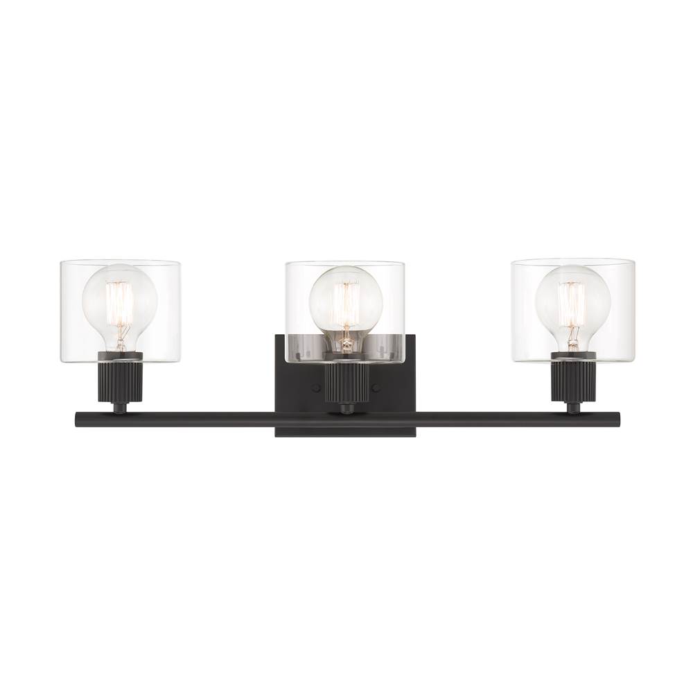 Designers Fountain Vibrato 24 in. 3-Light Matte Black Transitional Vanity Light with Clear Glass Shades