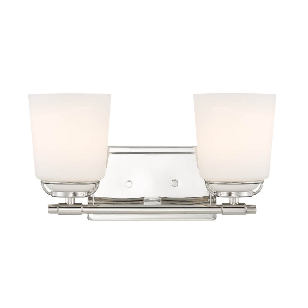 Designers Fountain Stella 14.25 in. 2-Light Polished Nickel Modern Vanity Light with Etched Opal Glass Shades