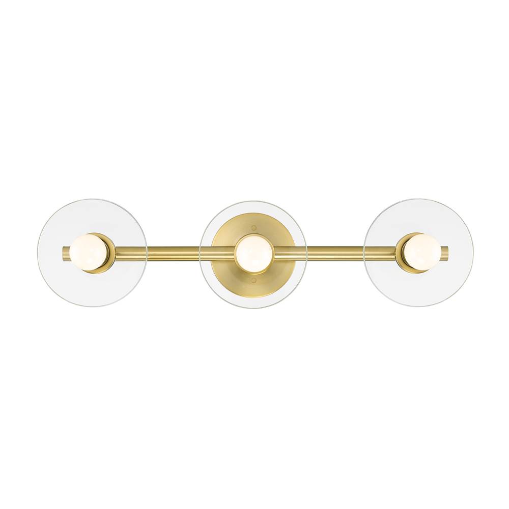 Designers Fountain Litto 24 in. 3-Light Brushed Gold Modern Vanity Light with Clear Glass Shades
