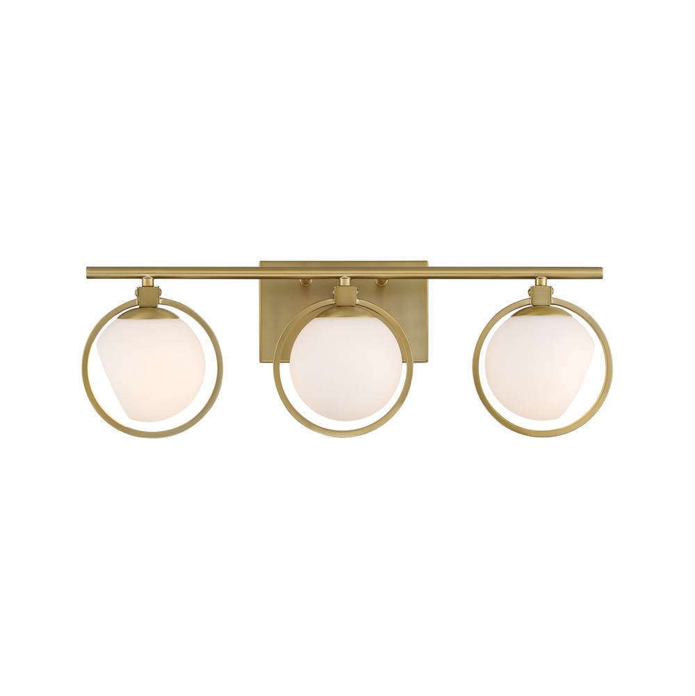 Designers Fountain Teatro 23.75 in. 3-Light Brushed Gold Modern Vanity Light with Etched Opal Glass Shades