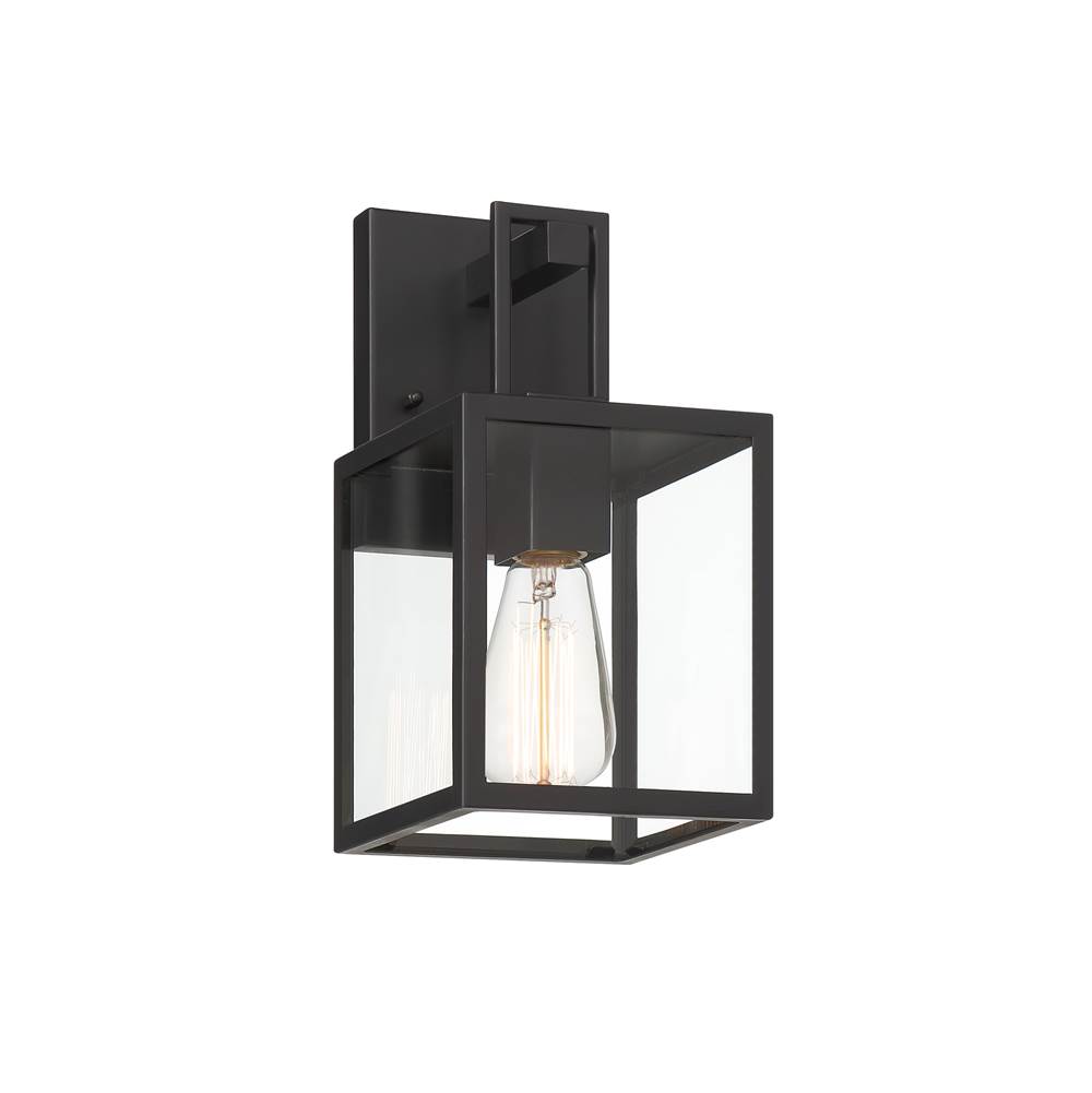 Designers Fountain Preston 11.75 in. 1-Light Matte Black Modern Outdoor Wall Lantern with Clear Glass Shade