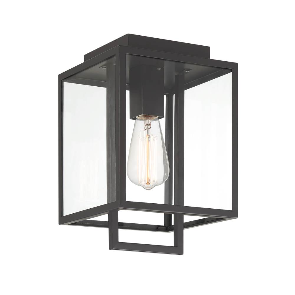 Designers Fountain Preston 8 in. 1-Light Matte Black Modern Outdoor Flush Mount with Clear Glass Shade
