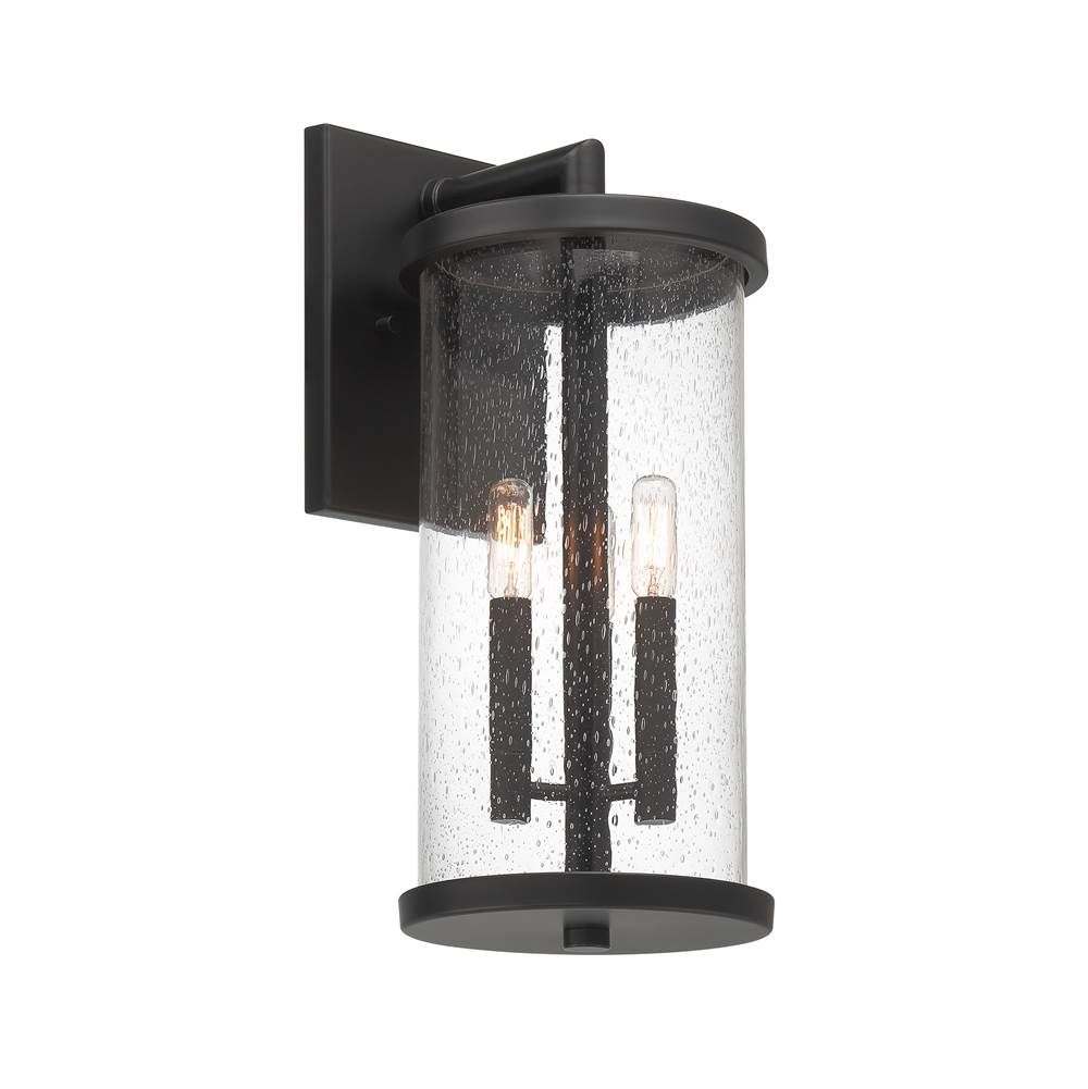 Designers Fountain Otto 18.75 in. 3-Light Matte Black Modern Outdoor Wall Lantern with Clear Seedy Glass Shade