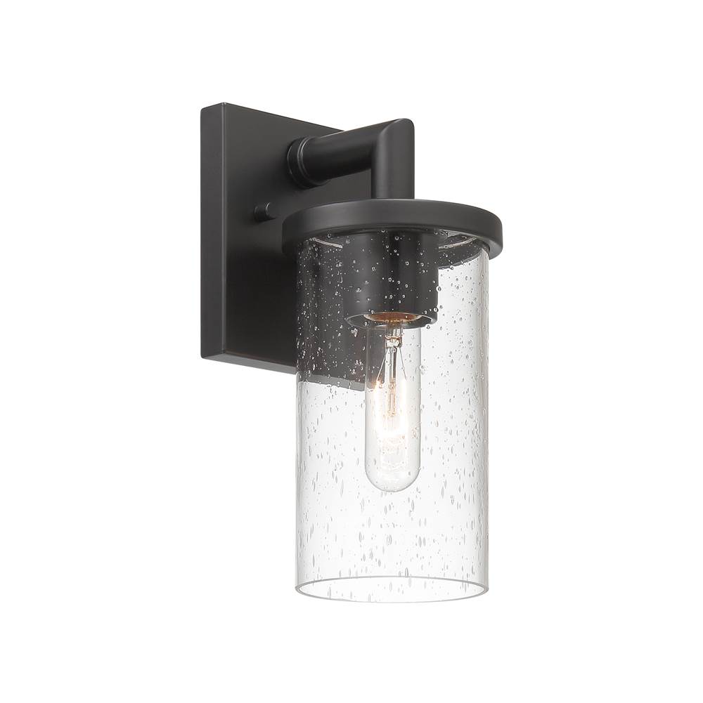 Designers Fountain Otto 11.5 in. 1-Light Matte Black Modern Outdoor Wall Lantern with Clear Seedy Glass Shade