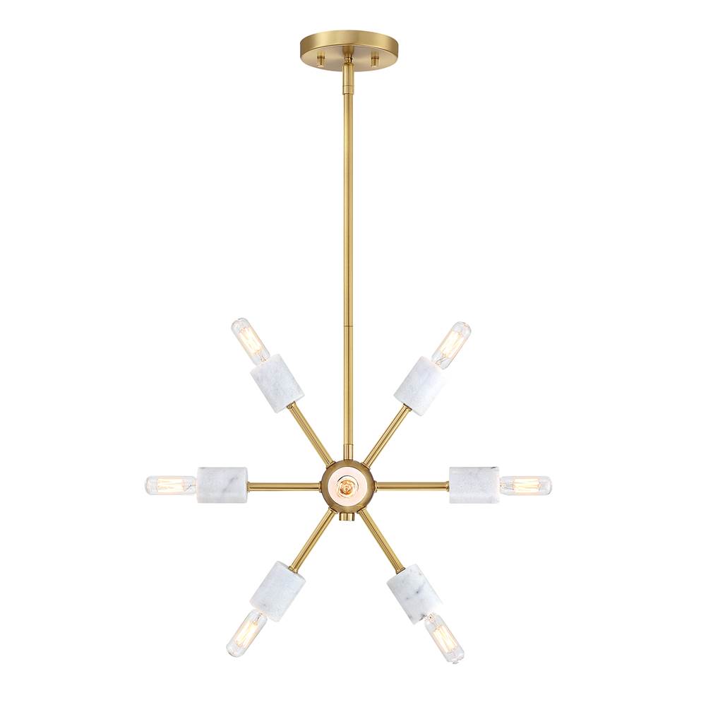Designers Fountain Star Dust 60 Watt 8-Light Brushed Gold Mid-Century Modern Pendant Light with Natural Marble Accents