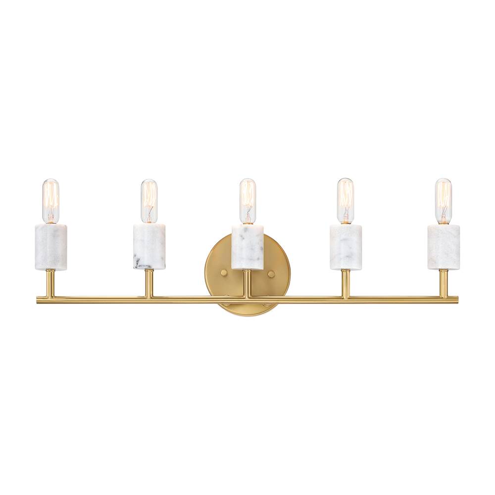 Designers Fountain Star Dust 24.25 in. 5-Light Brushed Gold Vanity Light with Natural Marble Accents for Bathrooms