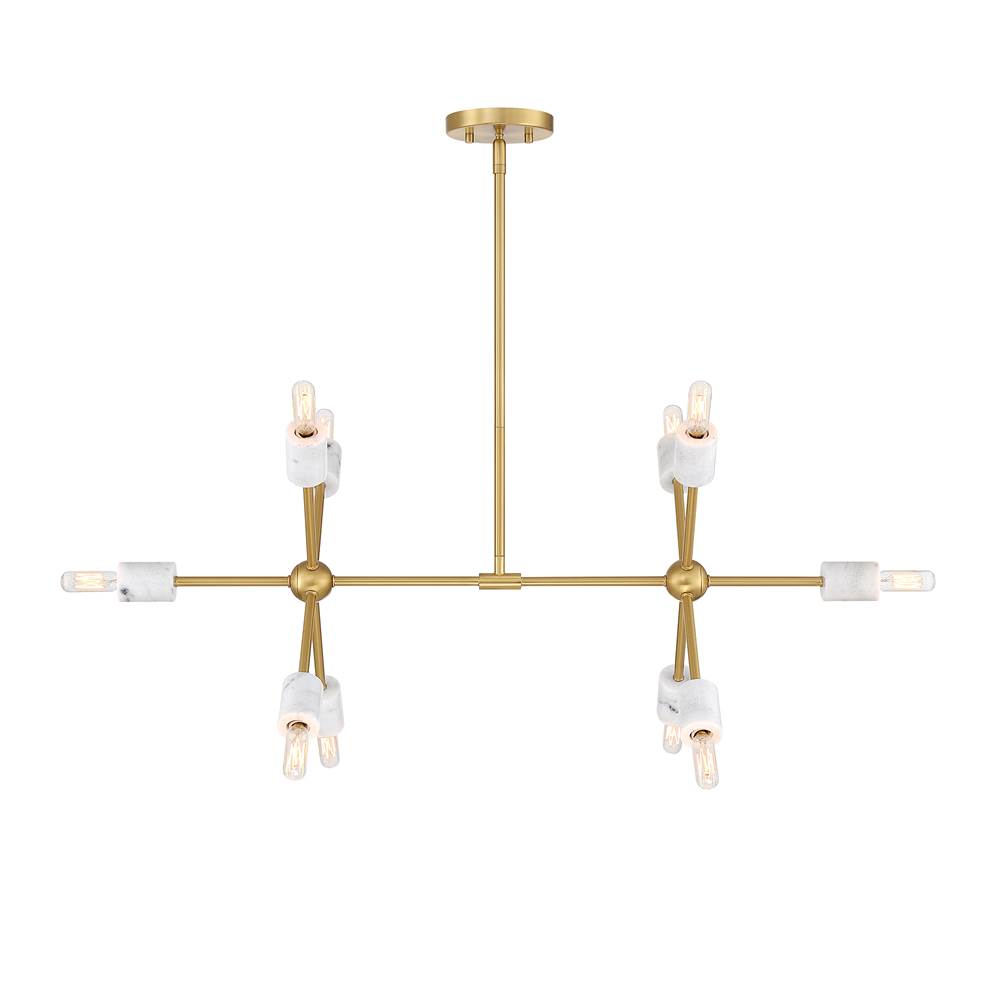 Designers Fountain Star Dust 60 Watt 10-Light Brushed Gold Mid-Century Modern Island Light with Natural Marble Accents
