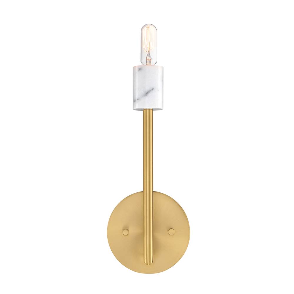 Designers Fountain Star Dust 5.25 in. 1-Light Brushed Gold Wall Sconce Light with Natural Marble Accent for Bathrooms
