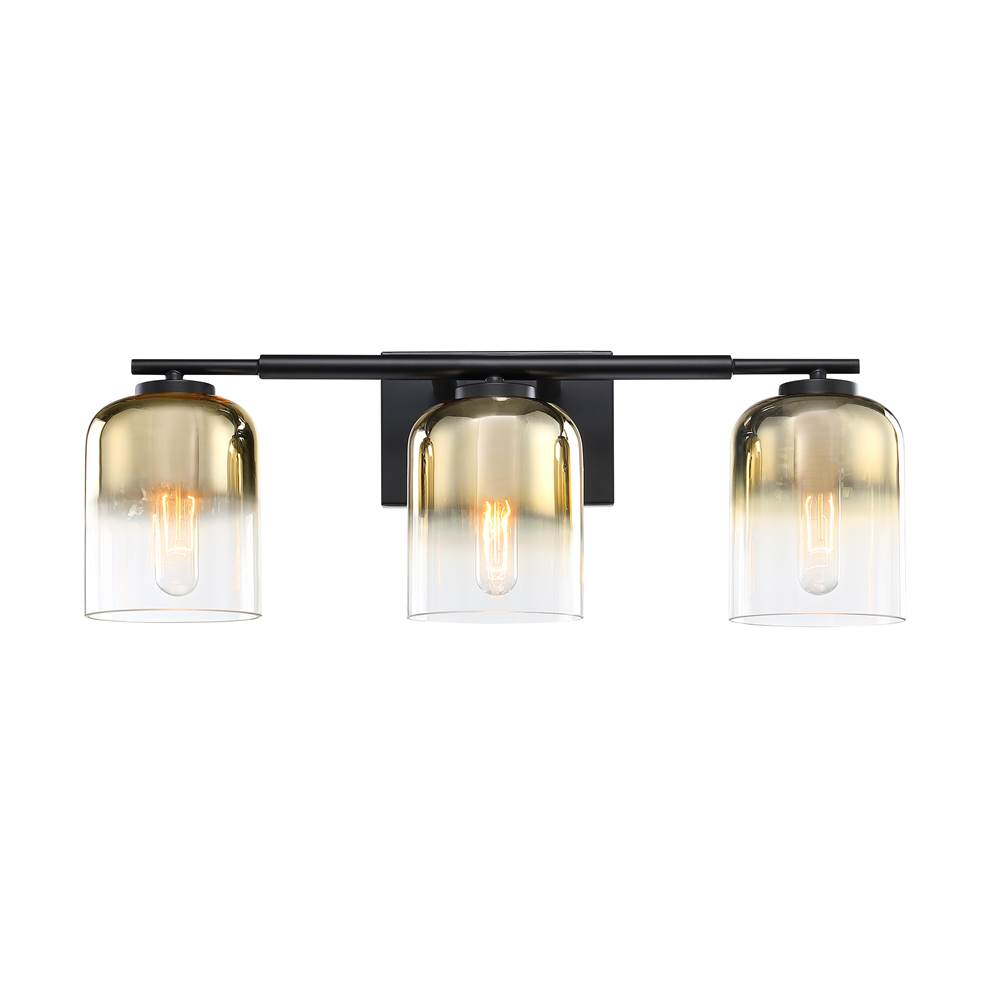 Designers Fountain Gatsby 24 in. 3-Light Matte Black Vanity Light with Gold Ombre Shades for Bathrooms
