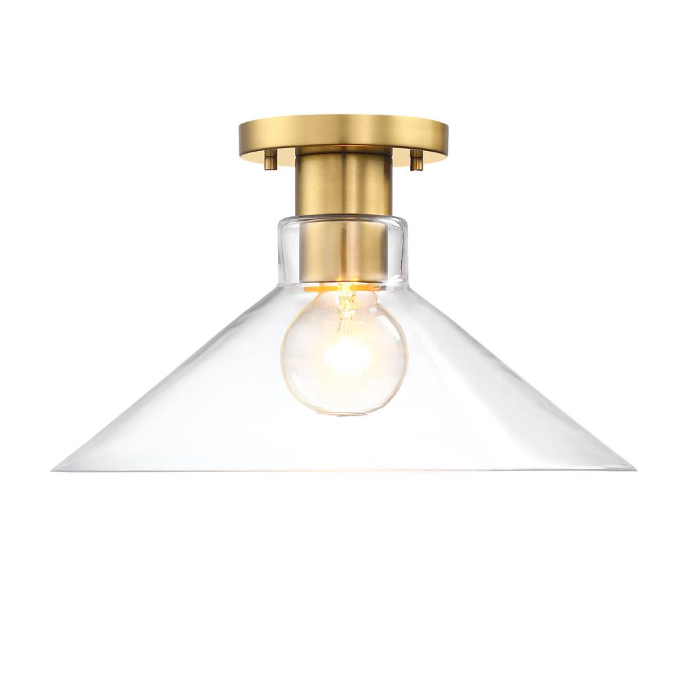 Designers Fountain Leena 14 in. 1-Light Brushed Gold Modern Semi Flush Mount with Clear Glass Shade for Bedrooms
