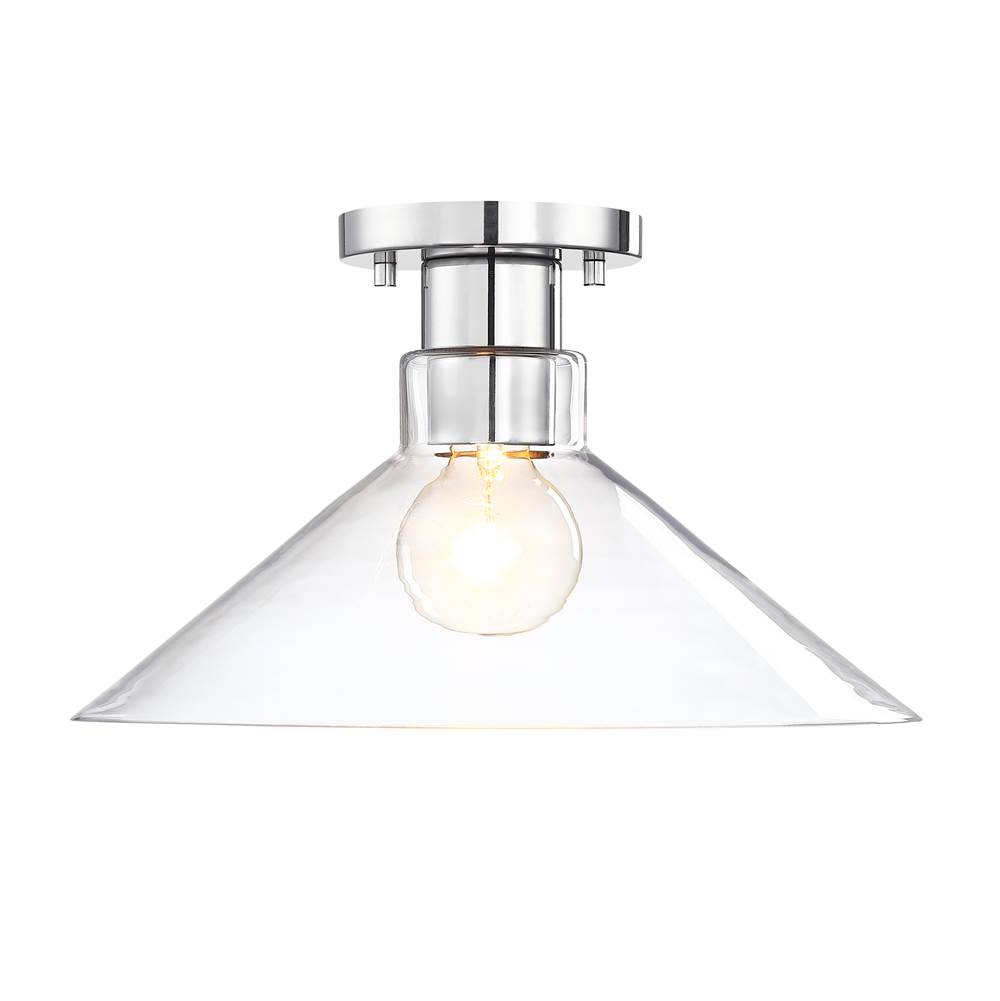 Designers Fountain Leena 14 in. 1-Light Polished Nickel Modern Semi Flush Mount with Clear Glass Shade for Bedrooms