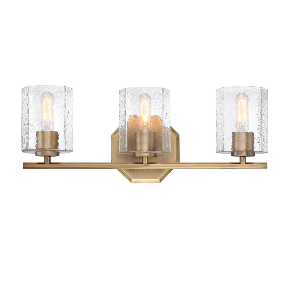 Designers Fountain Haven 24 in. 3-Light Old Satin Brass Vanity Light with Clear Rippled Glass Shades for Bathrooms