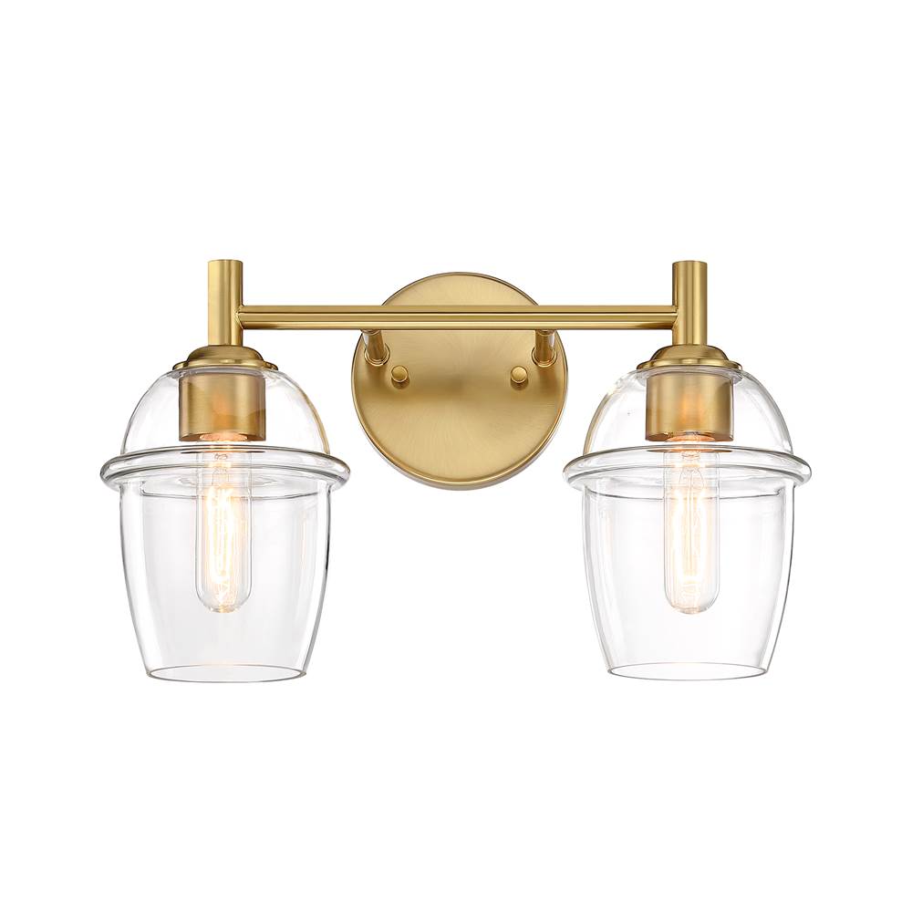 Designers Fountain Summer Jazz 16 in. 2-Light Brushed Gold Vanity Light with Clear Glass Shades for Bathrooms
