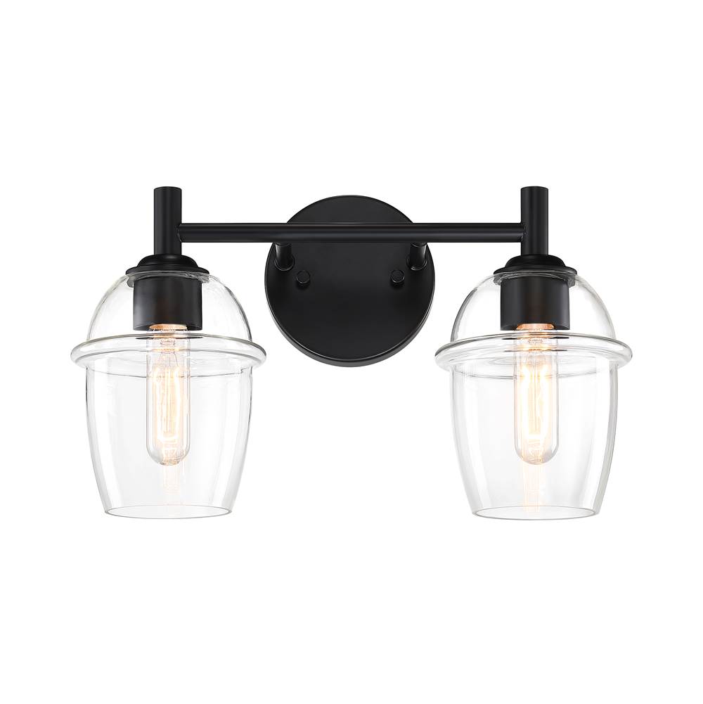 Designers Fountain Summer Jazz 16 in. 2-Light Matte Black Vanity Light with Clear Glass Shades for Bathrooms