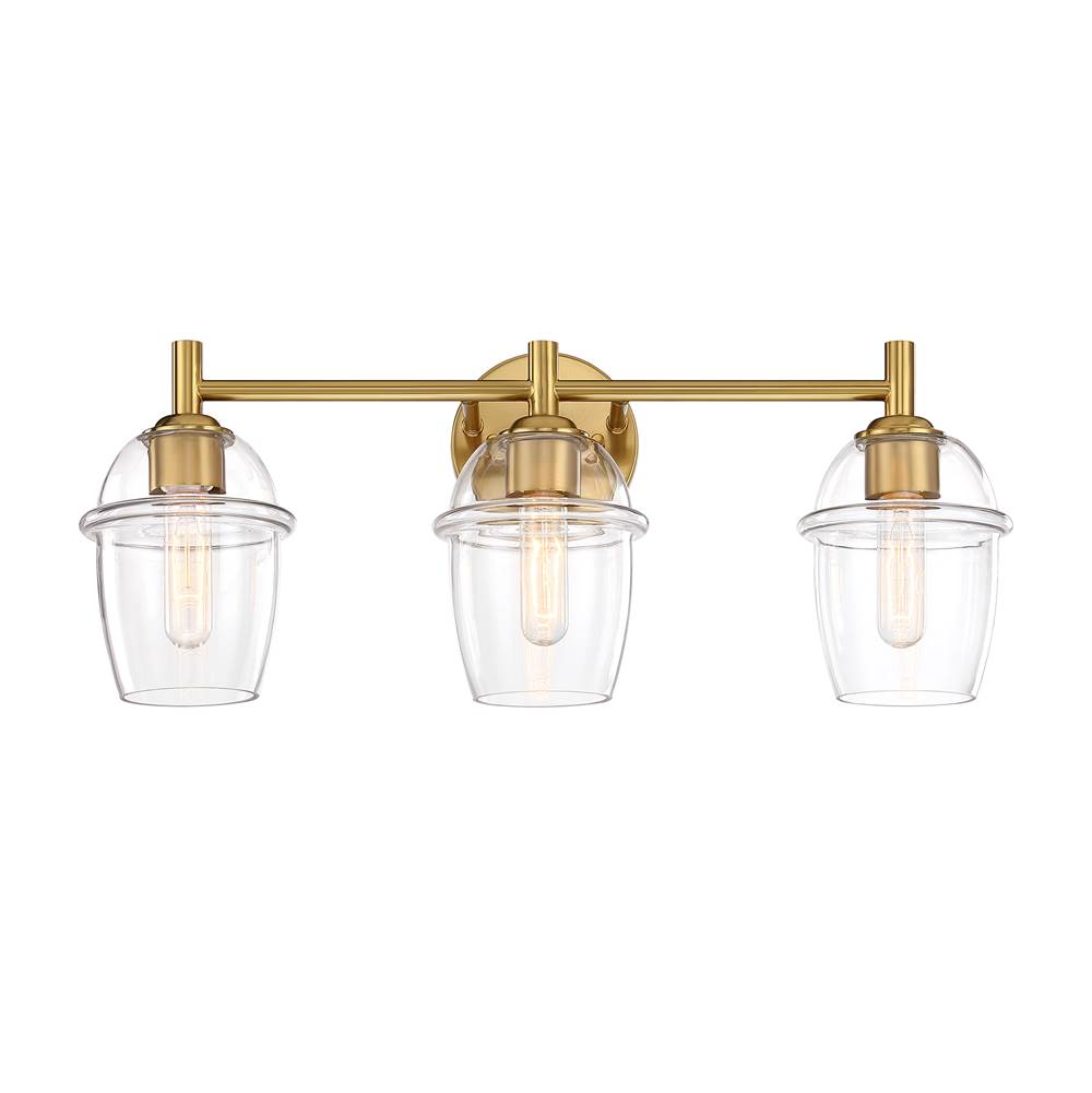 Designers Fountain Summer Jazz 24 in. 3-Light Brushed Gold Vanity Light with Clear Glass Shades for Bathrooms