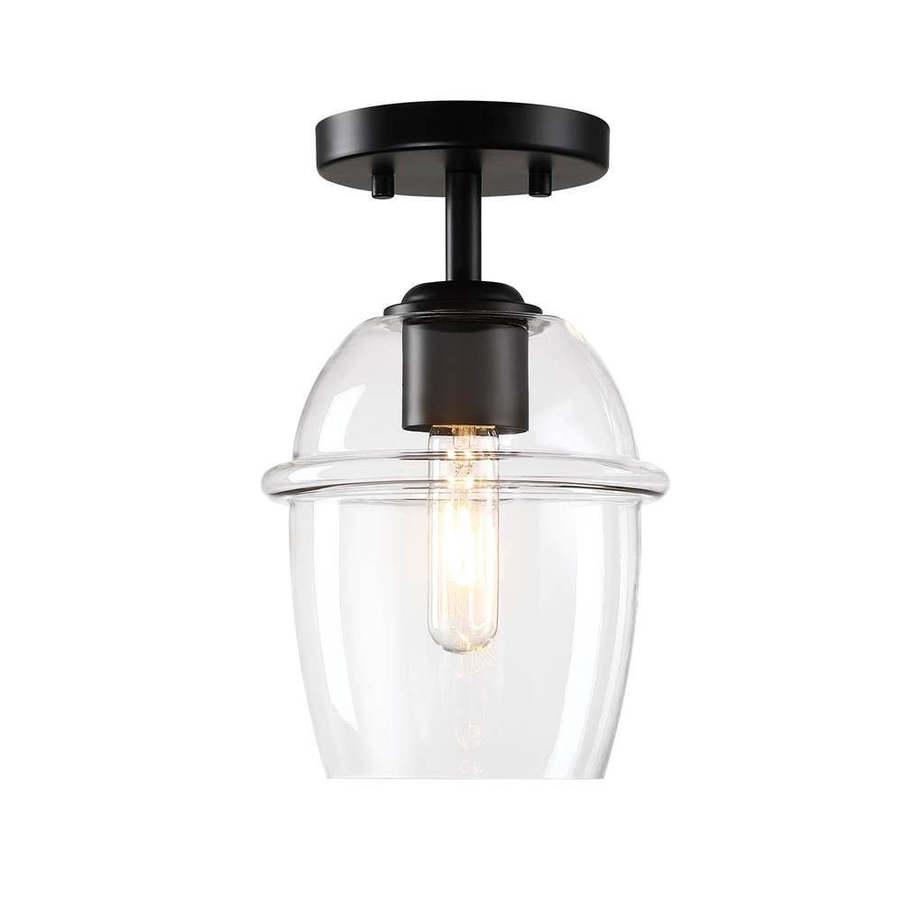 Designers Fountain Summer Jazz 7 in. 1-Light Matte Black Transitional Semi Flush Mount with Clear Glass Shade for Bedrooms