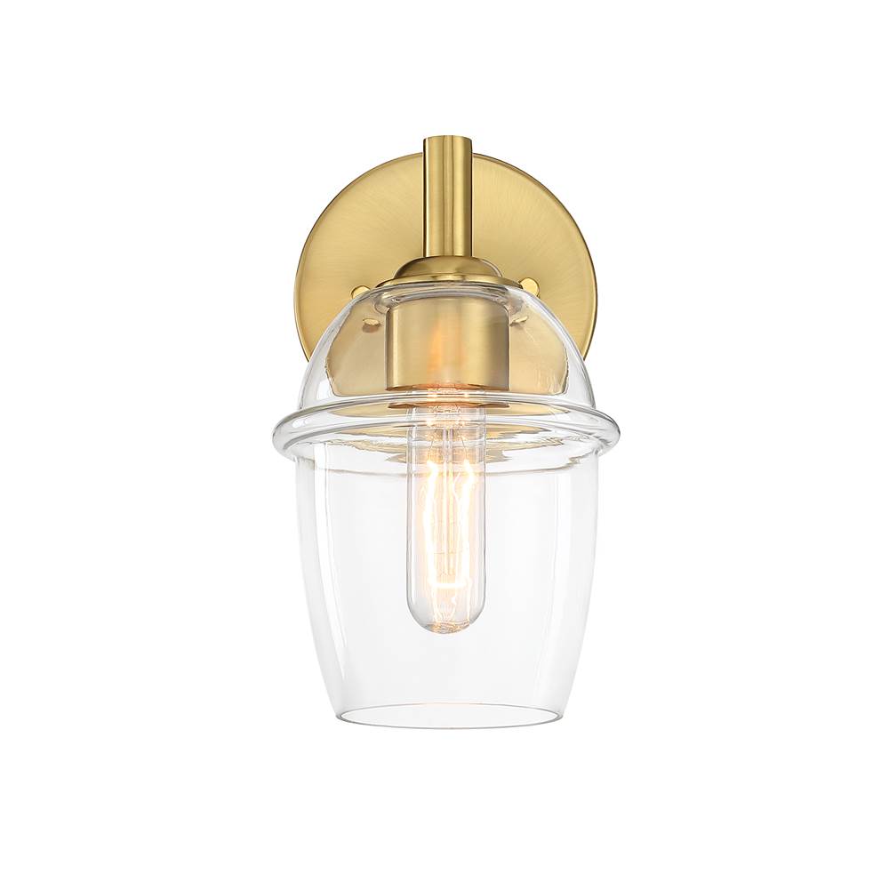 Designers Fountain Summer Jazz 5.5 in. 1-Light Brushed Gold Wall Sconce Light with Clear Glass Shade for Bathrooms
