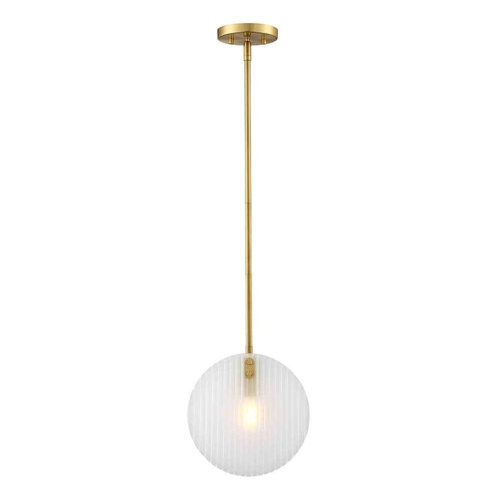Designers Fountain Sky Fall 60 Watt 1-Light Brushed Gold Contemporary Pendant Light with Etched Fluted Glass Shade