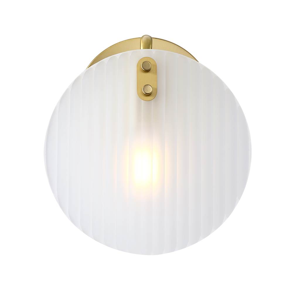 Designers Fountain Sky Fall 8 in. 1-Light Brushed Gold Wall Sconce Light with Etched Fluted Glass Shade for Bathrooms