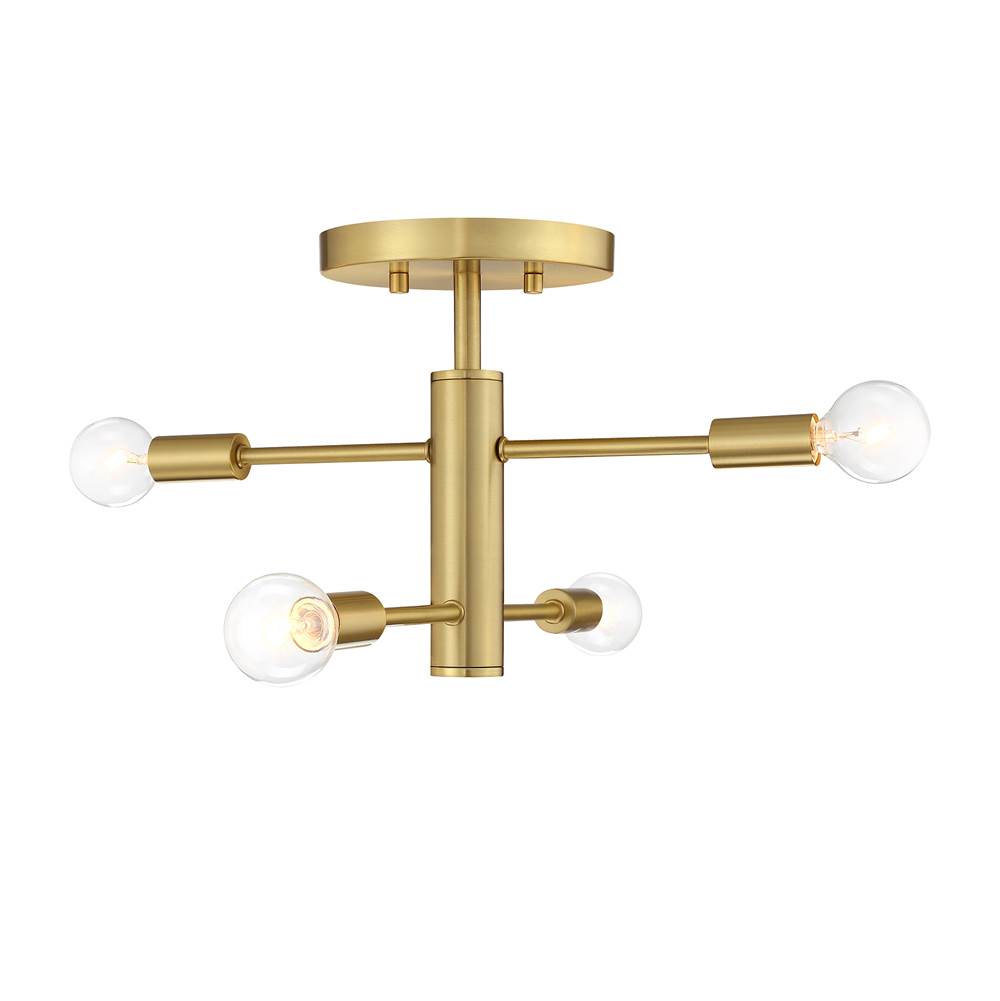 Designers Fountain Arlo 14.25 in. 4-Light Brushed Gold Minimalist Semi Flush Mount with Bare Bulbs for Dining Rooms