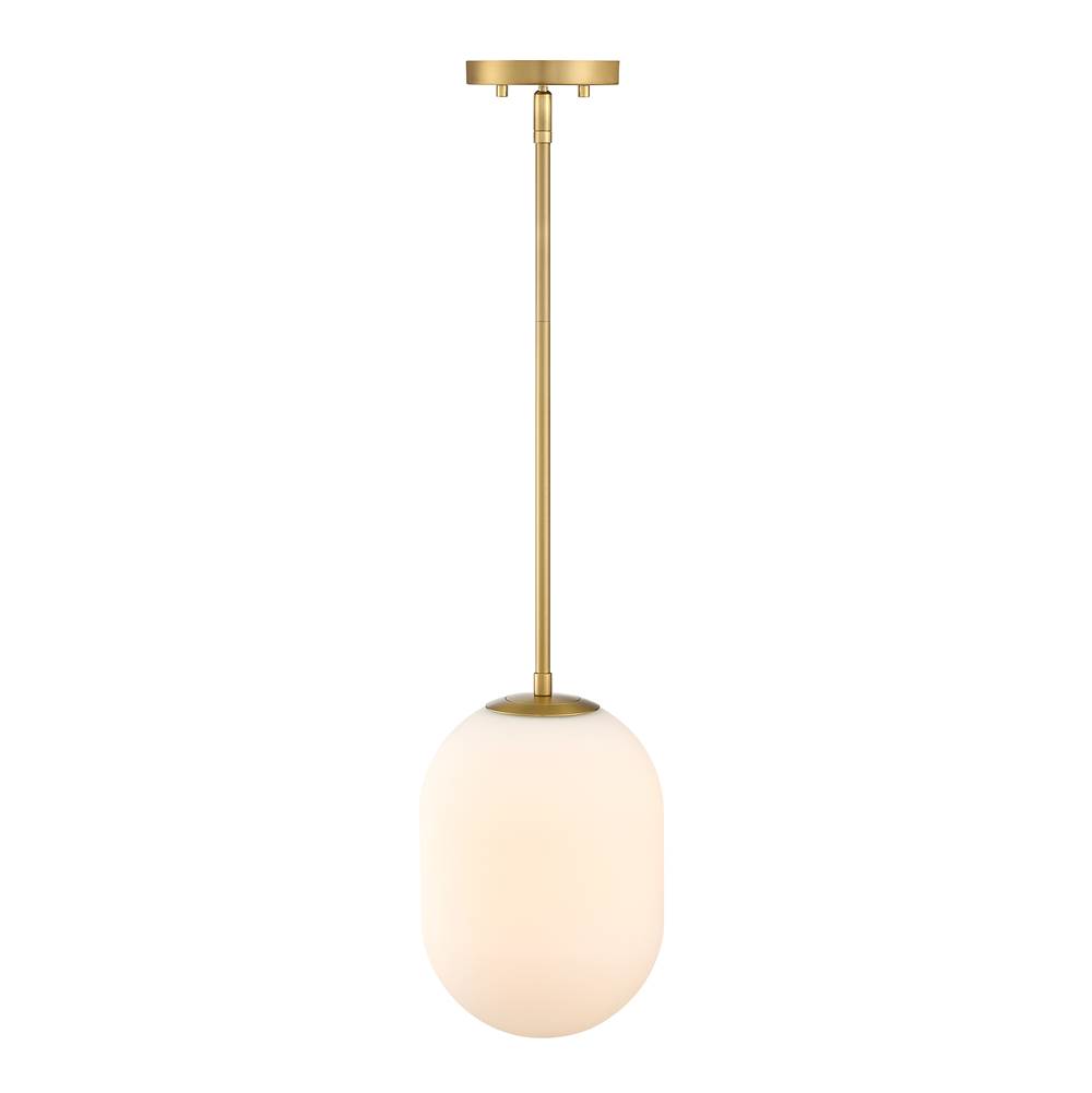 Designers Fountain Noor 60 Watt 1-Light Brushed Gold Modern Pendant Light with Etched Opal Glass Shade