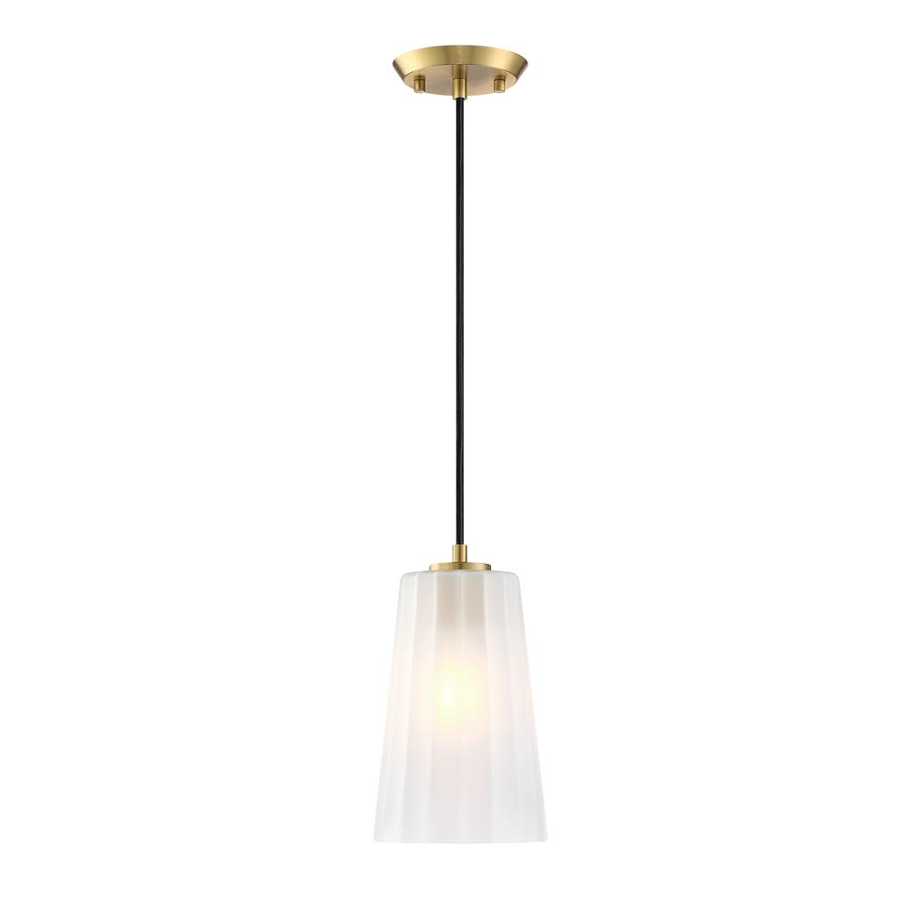 Designers Fountain Liana 60 Watt 1-Light Brushed Gold Glam Pendant Light with Etched Glass Shade