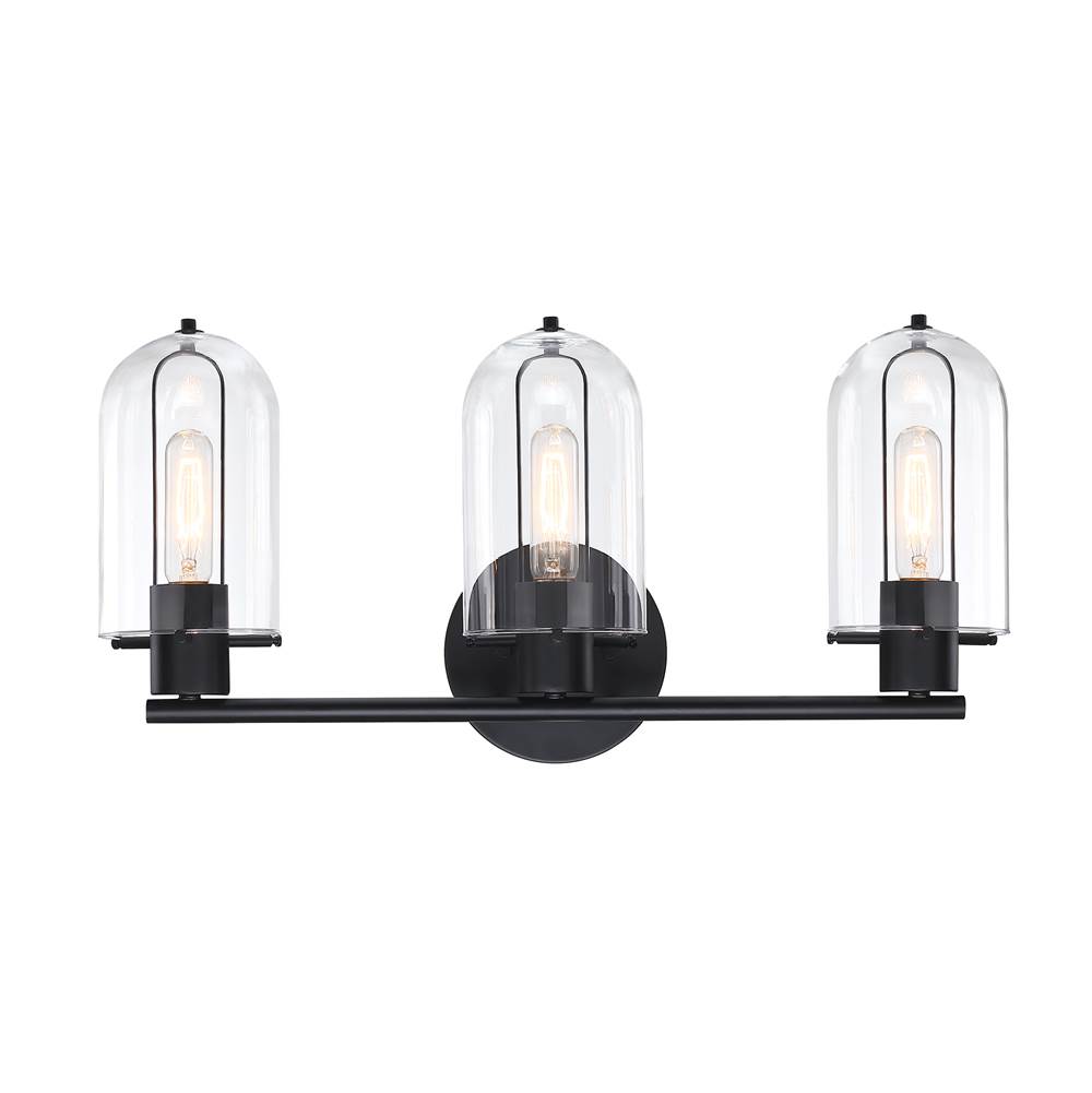 Designers Fountain Skylar 24.5 in. 3-Light Matte Black Vanity Light with Clear Glass Shades for Bathrooms
