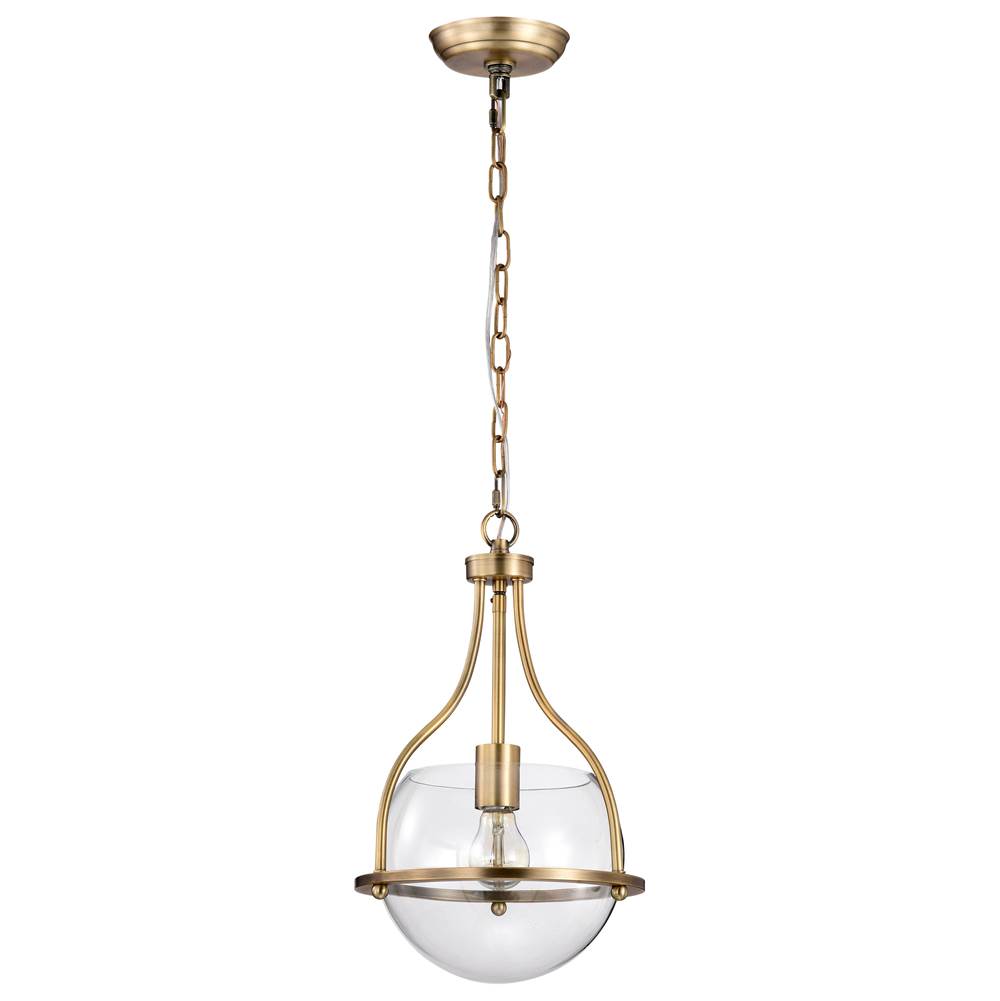 Nuvo Amado 1 Light Pendant; 10 Inches; Vintage Brass Finish; Clear Glass