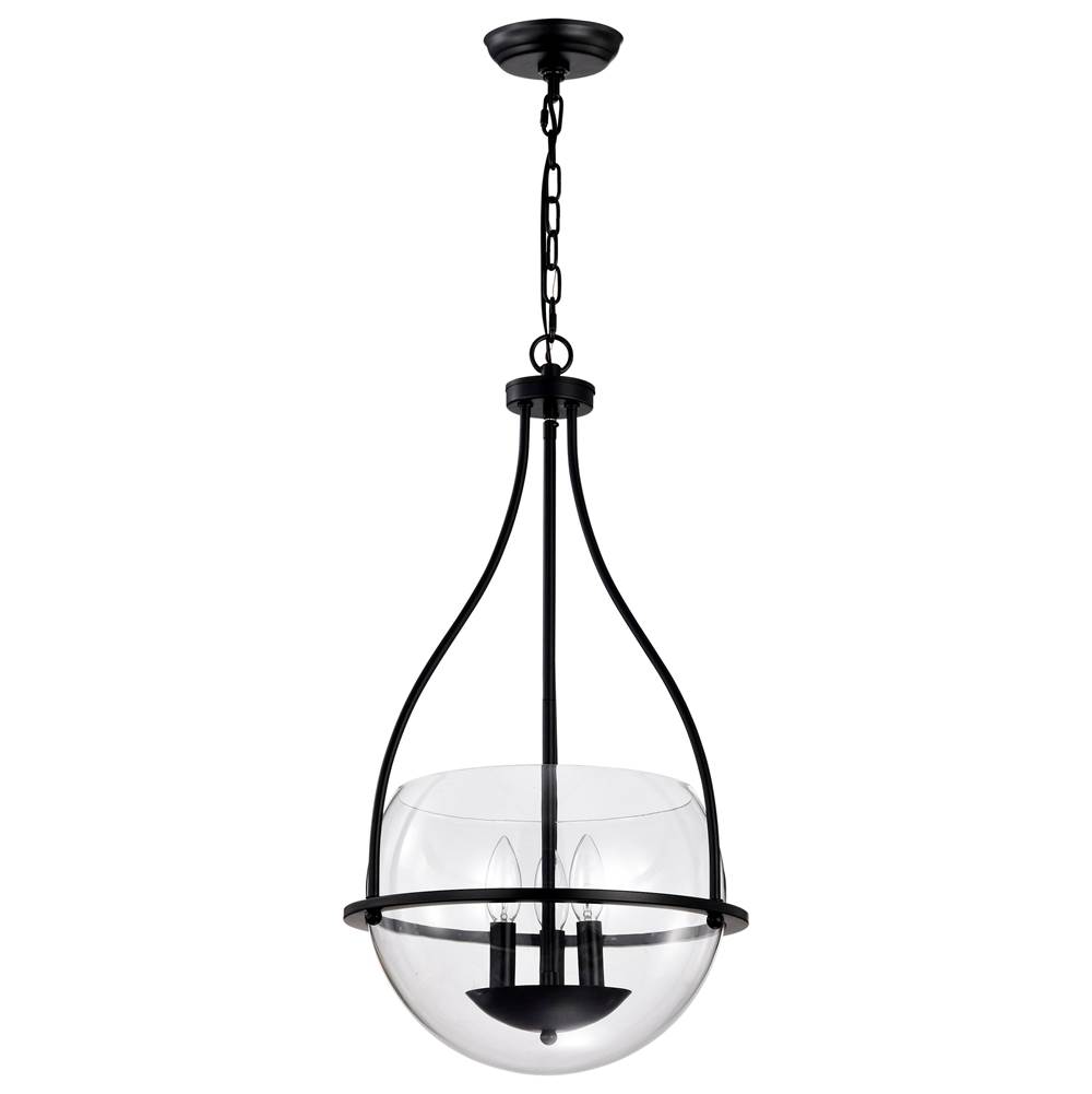 Nuvo Amado 3 Light Pendant; 14 Inches; Matte Black Finish; Clear Glass