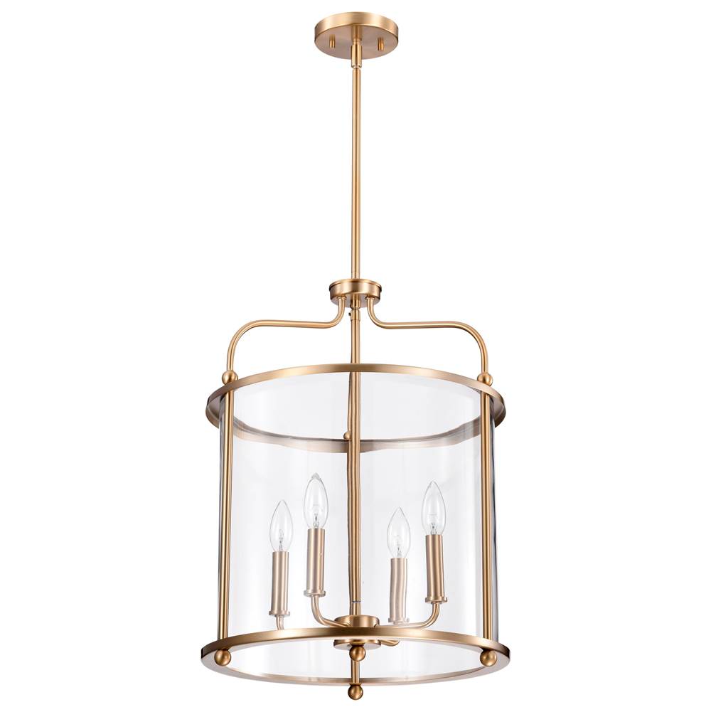 Nuvo Yorktown 4 Light Pendant; Burnished Brass Finish; Clear Glass