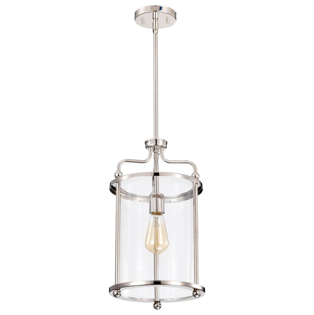 Nuvo Yorktown 1 Light Pendant; Polished Nickel Finish; Clear Glass