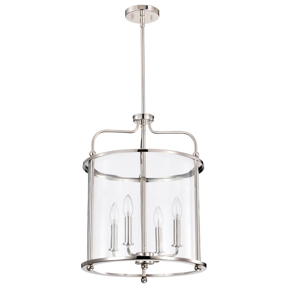 Nuvo Yorktown 4 Light Pendant; Polished Nickel Finish; Clear Glass