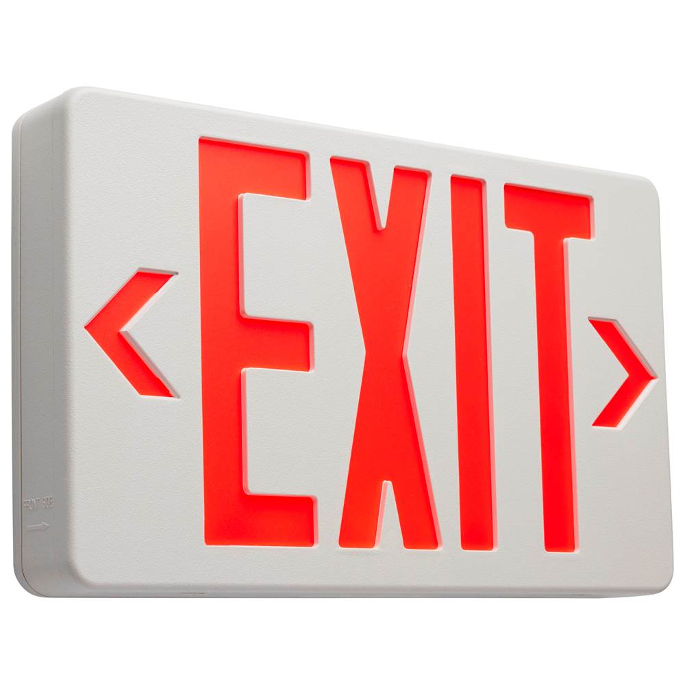 Satco Red LED Exit Sign, 90min Ni-Cad backup, 120/277V, Single/Dual Face, Universal Mounting