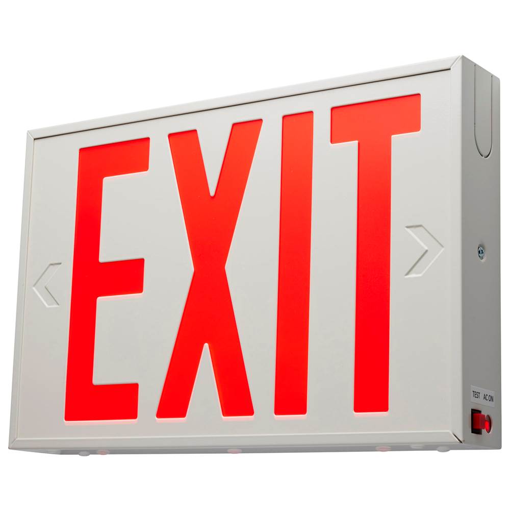Satco Red LED Exit Sign, 90min Ni-Cad backup, 120V/277V, Single/Dual Face, Universal Mounting, Steel/NYC