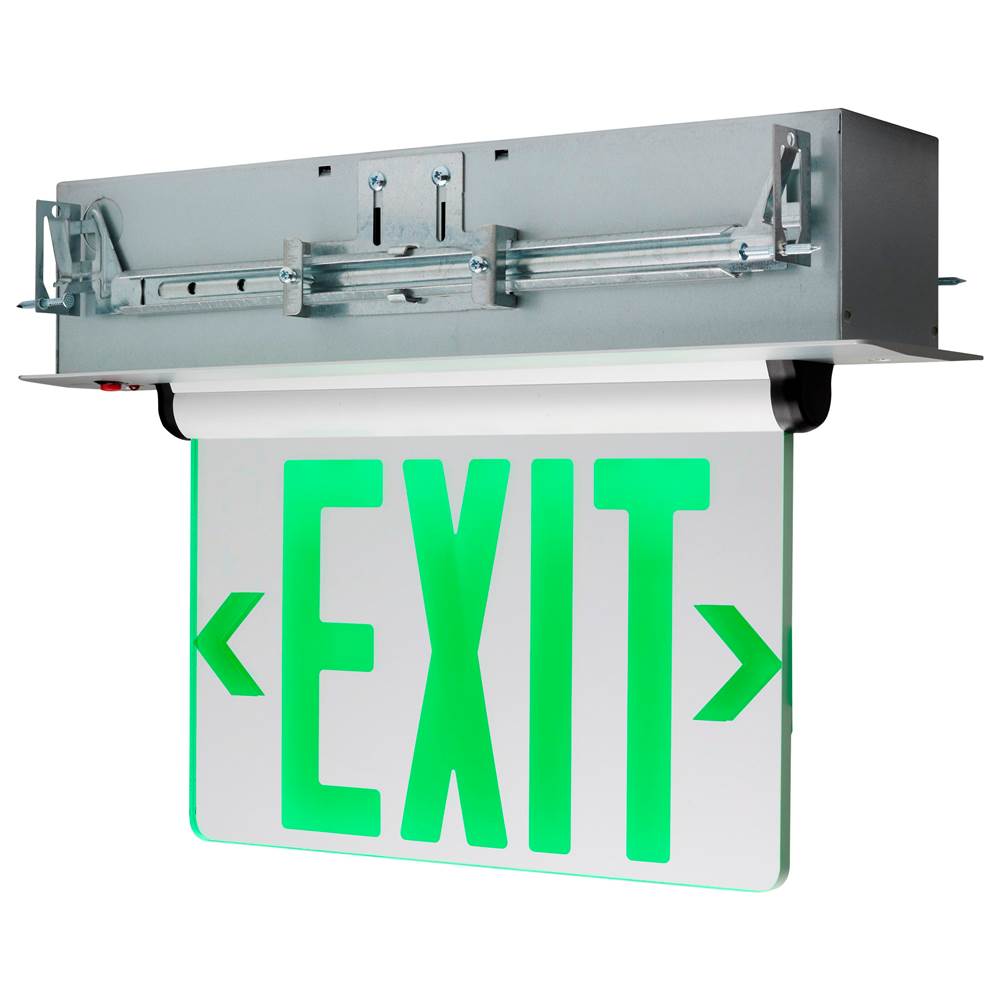 Satco Green (Mirror) Edge Lit LED Exit Sign; 2.94 Watts; Dual Face; 120V/277 Volt; Silver Finish